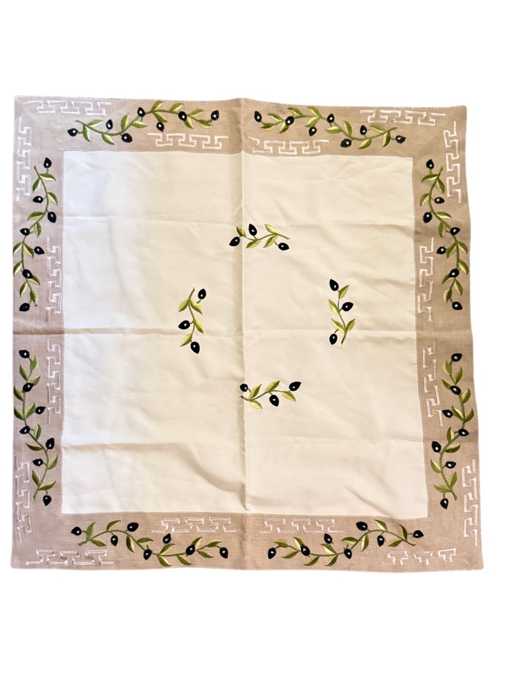 New 100% Beige Linen And Handpainted Floral Accent Table Cloth Fabric 30x30“